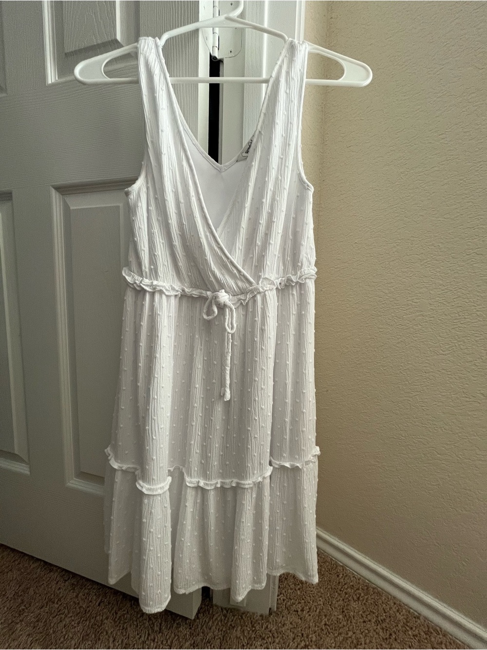 Sleeveless White Tiered Wrap-Front Summer Dress